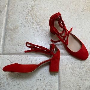 SOLD NEW J. Crew Sophia Ankle-Wrap Pumps Suede Red Size 10.5
